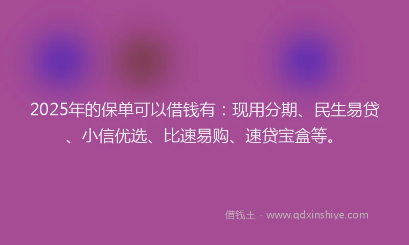 2025年的保单可以借钱有：现用分期、民生易贷、小信优选、比速易购、速贷宝盒等。