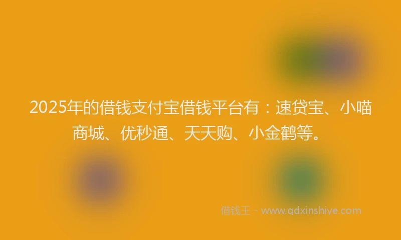 2025年的借钱支付宝借钱平台有：速贷宝、小喵商城、优秒通、天天购、小金鹤等。