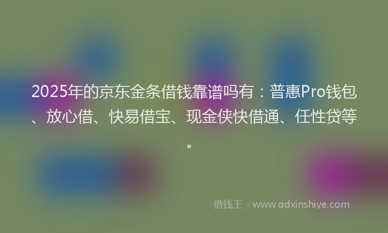 2025年的京东金条借钱靠谱吗有：普惠Pro钱包、放心借、快易借宝、现金侠快借通、任性贷等。