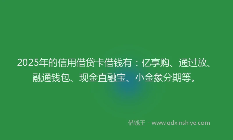 2025年的信用借贷卡借钱有：亿享购、通过放、融通钱包、现金直融宝、小金象分期等。