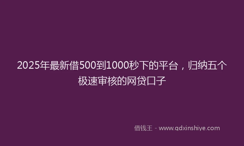 2025年最新借500到1000秒下的平台，归纳五个极速审核的网贷口子