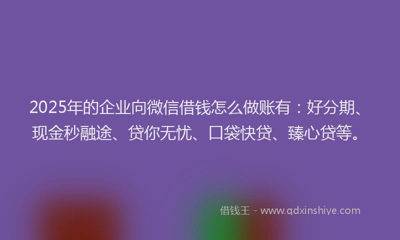 2025年的企业向微信借钱怎么做账有：好分期、现金秒融途、贷你无忧、口袋快贷、臻心贷等。
