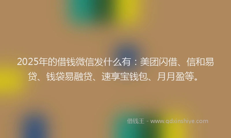 2025年的借钱微信发什么有：美团闪借、信和易贷、钱袋易融贷、速享宝钱包、月月盈等。