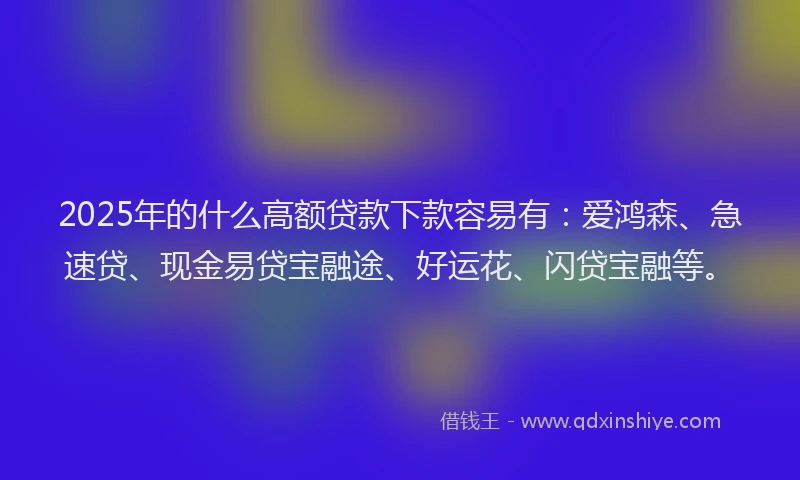 2025年的什么高额贷款下款容易有：爱鸿森、急速贷、现金易贷宝融途、好运花、闪贷宝融等。