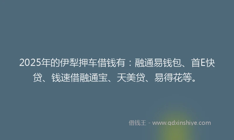 2025年的伊犁押车借钱有：融通易钱包、首E快贷、钱速借融通宝、天美贷、易得花等。