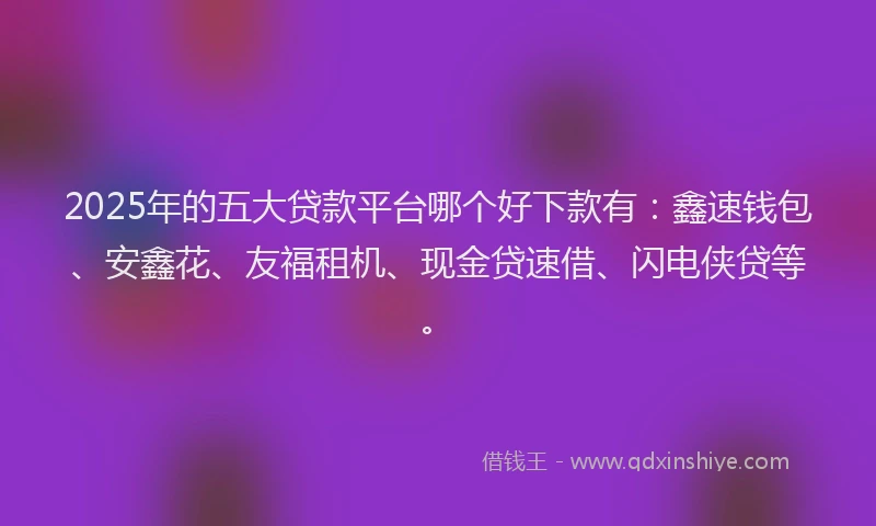 2025年的五大贷款平台哪个好下款有：鑫速钱包、安鑫花、友福租机、现金贷速借、闪电侠贷等。