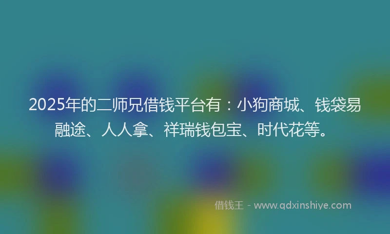 2025年的二师兄借钱平台有：小狗商城、钱袋易融途、人人拿、祥瑞钱包宝、时代花等。