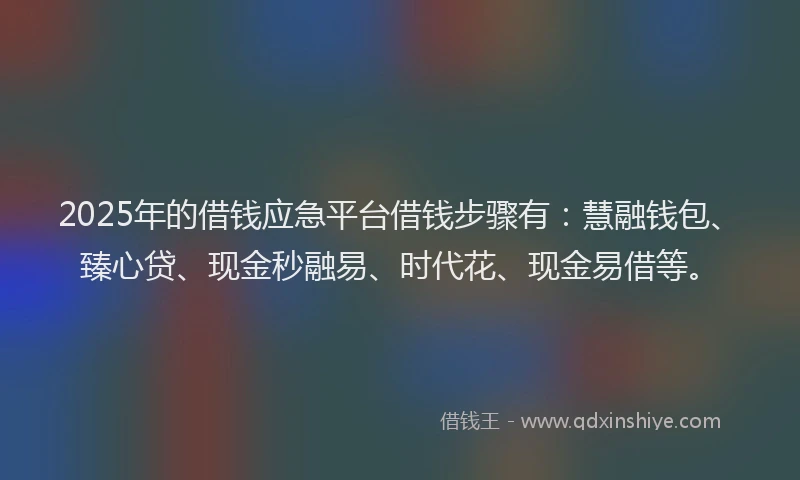 2025年的借钱应急平台借钱步骤有：慧融钱包、臻心贷、现金秒融易、时代花、现金易借等。