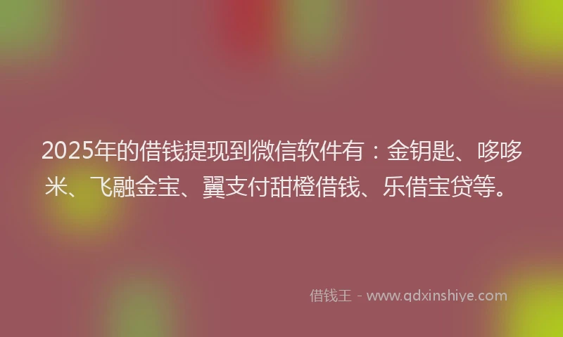 2025年的借钱提现到微信软件有：金钥匙、哆哆米、飞融金宝、翼支付甜橙借钱、乐借宝贷等。