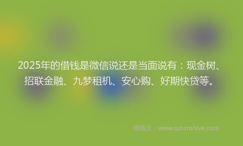 2025年的借钱是微信说还是当面说有：现金树、招联金融、九梦租机、安心购、好期快贷等。