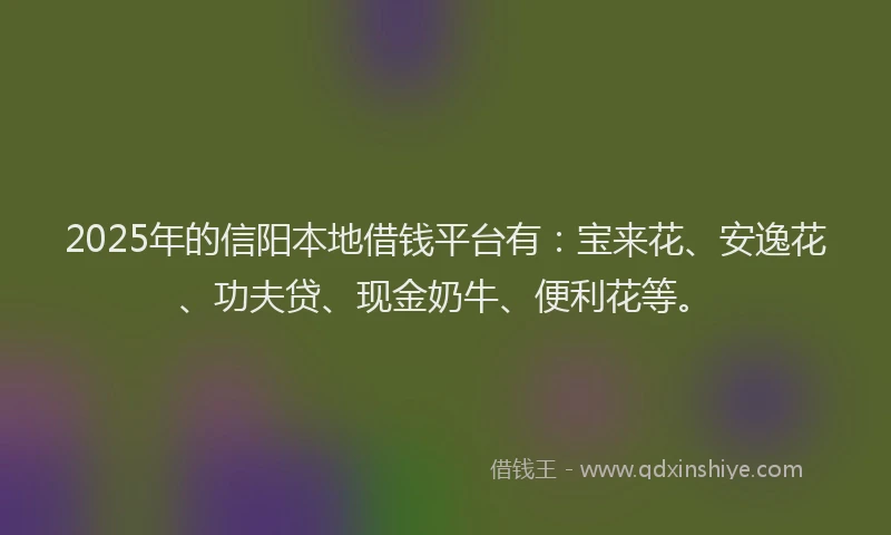 2025年的信阳本地借钱平台有：宝来花、安逸花、功夫贷、现金奶牛、便利花等。