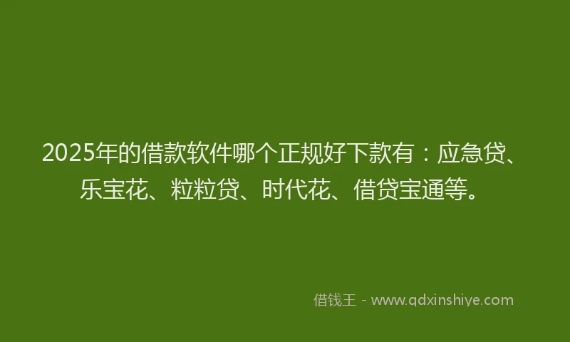 2025年的借款软件哪个正规好下款有：应急贷、乐宝花、粒粒贷、时代花、借贷宝通等。