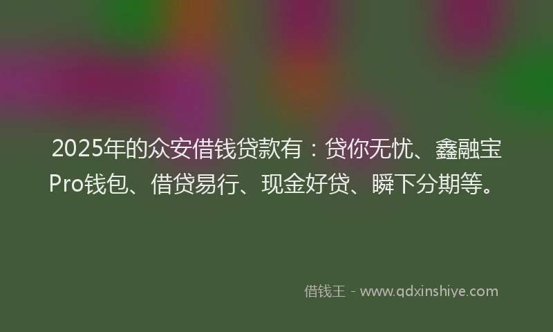 2025年的众安借钱贷款有：贷你无忧、鑫融宝Pro钱包、借贷易行、现金好贷、瞬下分期等。
