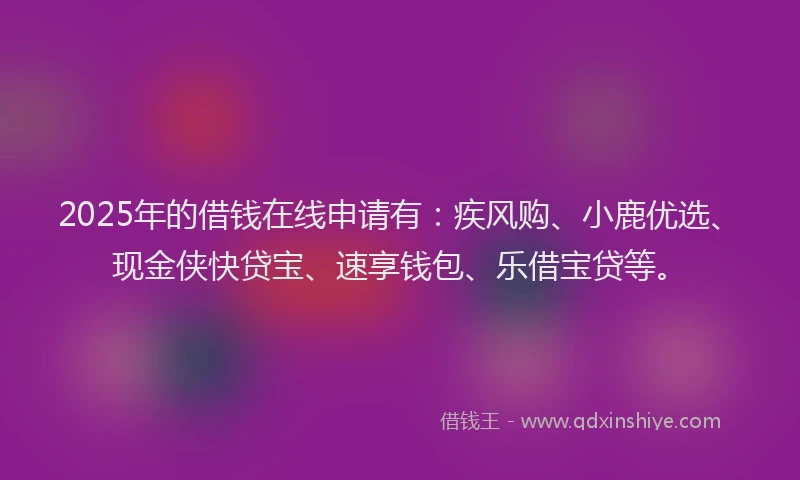 2025年的借钱在线申请有：疾风购、小鹿优选、现金侠快贷宝、速享钱包、乐借宝贷等。