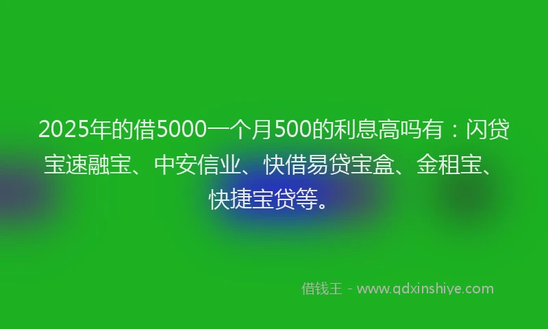 2025年的借5000一个月500的利息高吗有：闪贷宝速融宝、中安信业、快借易贷宝盒、金租宝、快捷宝贷等。