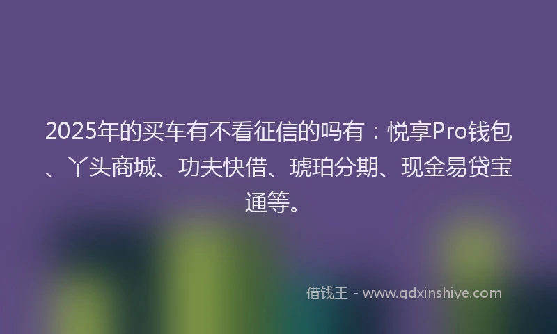 2025年的买车有不看征信的吗有：悦享Pro钱包、丫头商城、功夫快借、琥珀分期、现金易贷宝通等。