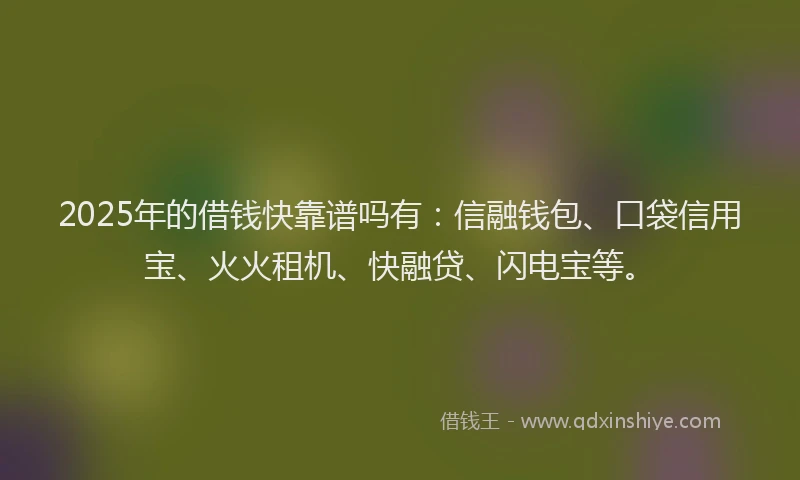 2025年的借钱快靠谱吗有：信融钱包、口袋信用宝、火火租机、快融贷、闪电宝等。