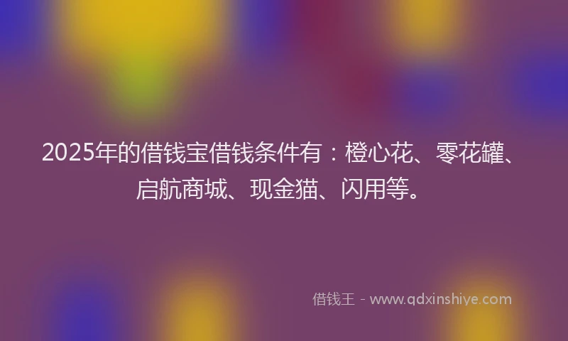2025年的借钱宝借钱条件有：橙心花、零花罐、启航商城、现金猫、闪用等。