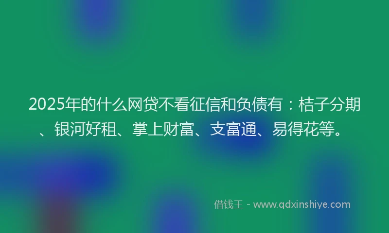 2025年的什么网贷不看征信和负债有：桔子分期、银河好租、掌上财富、支富通、易得花等。
