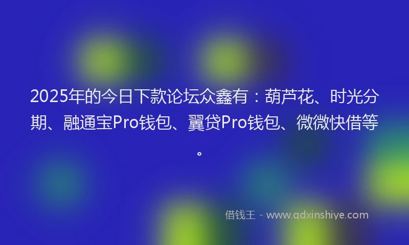 2025年的今日下款论坛众鑫有：葫芦花、时光分期、融通宝Pro钱包、翼贷Pro钱包、微微快借等。