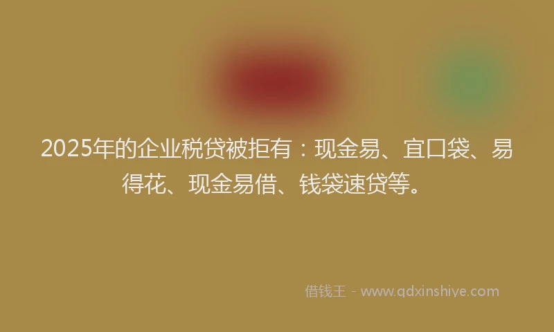 2025年的企业税贷被拒有：现金易、宜口袋、易得花、现金易借、钱袋速贷等。