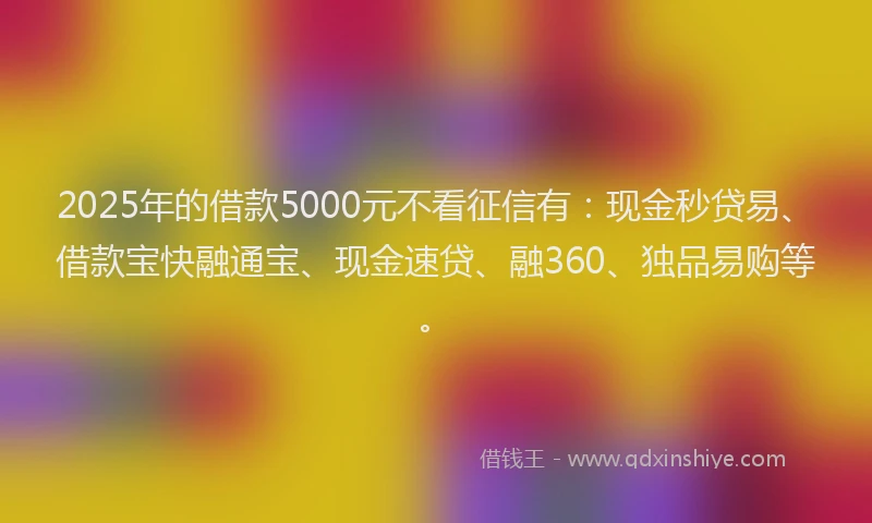 2025年的借款5000元不看征信有：现金秒贷易、借款宝快融通宝、现金速贷、融360、独品易购等。
