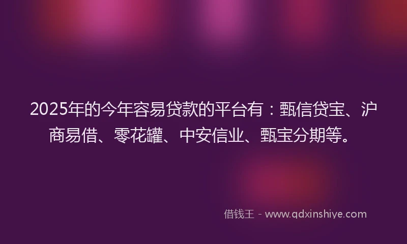 2025年的今年容易贷款的平台有：甄信贷宝、沪商易借、零花罐、中安信业、甄宝分期等。