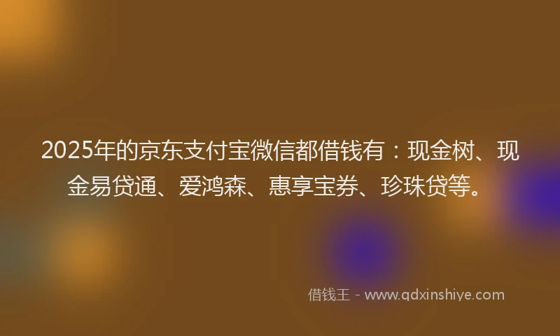 2025年的京东支付宝微信都借钱有：现金树、现金易贷通、爱鸿森、惠享宝券、珍珠贷等。