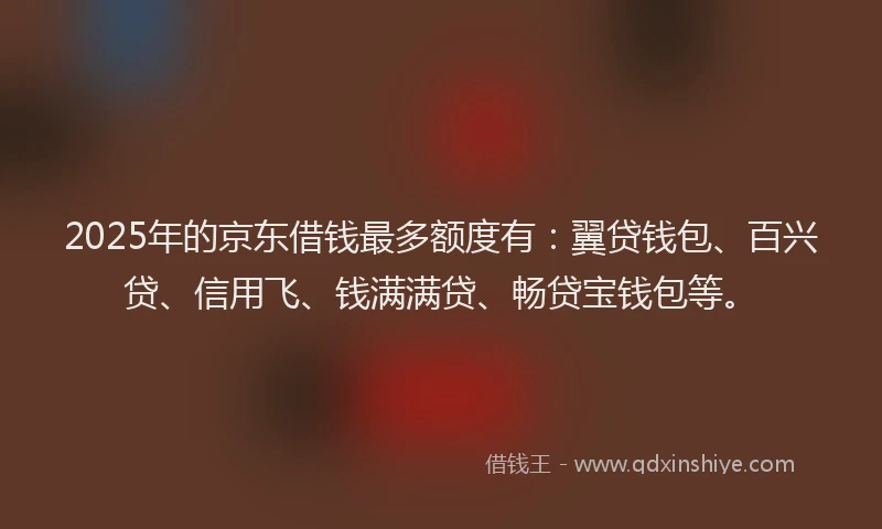2025年的京东借钱最多额度有：翼贷钱包、百兴贷、信用飞、钱满满贷、畅贷宝钱包等。