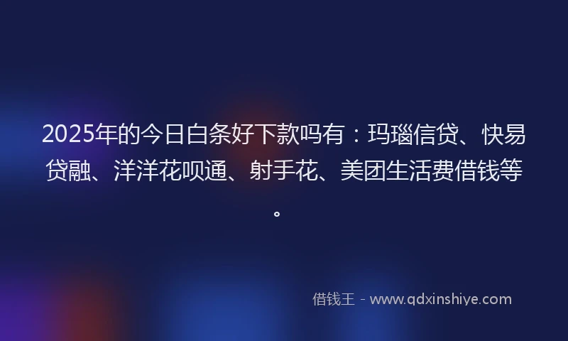 2025年的今日白条好下款吗有：玛瑙信贷、快易贷融、洋洋花呗通、射手花、美团生活费借钱等。