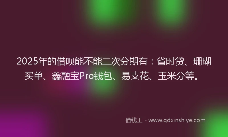 2025年的借呗能不能二次分期有：省时贷、珊瑚买单、鑫融宝Pro钱包、易支花、玉米分等。