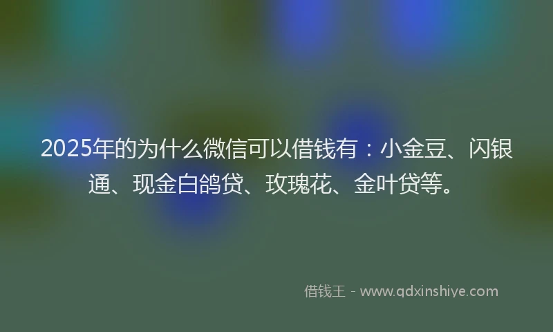 2025年的为什么微信可以借钱有：小金豆、闪银通、现金白鸽贷、玫瑰花、金叶贷等。