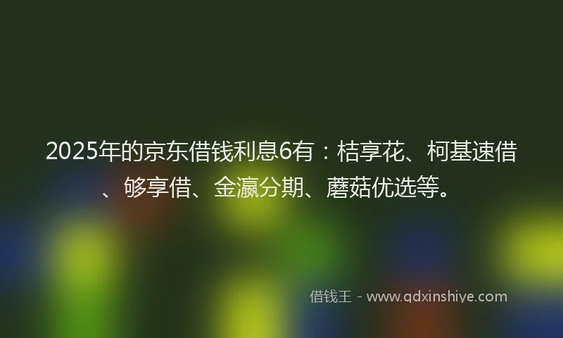2025年的京东借钱利息6有：桔享花、柯基速借、够享借、金瀛分期、蘑菇优选等。