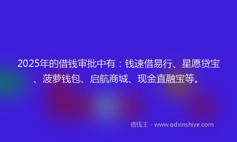 2025年的借钱审批中有：钱速借易行、星愿贷宝、菠萝钱包、启航商城、现金直融宝等。