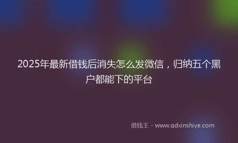 2025年最新借钱后消失怎么发微信，归纳五个黑户都能下的平台