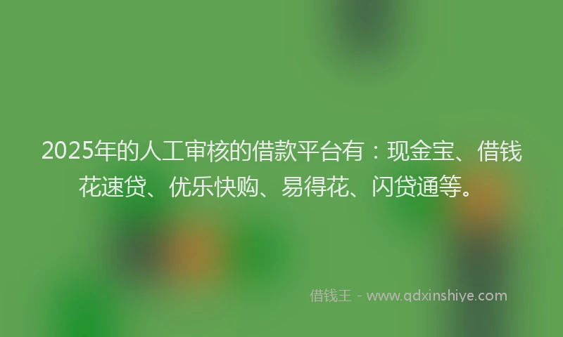 2025年的人工审核的借款平台有：现金宝、借钱花速贷、优乐快购、易得花、闪贷通等。