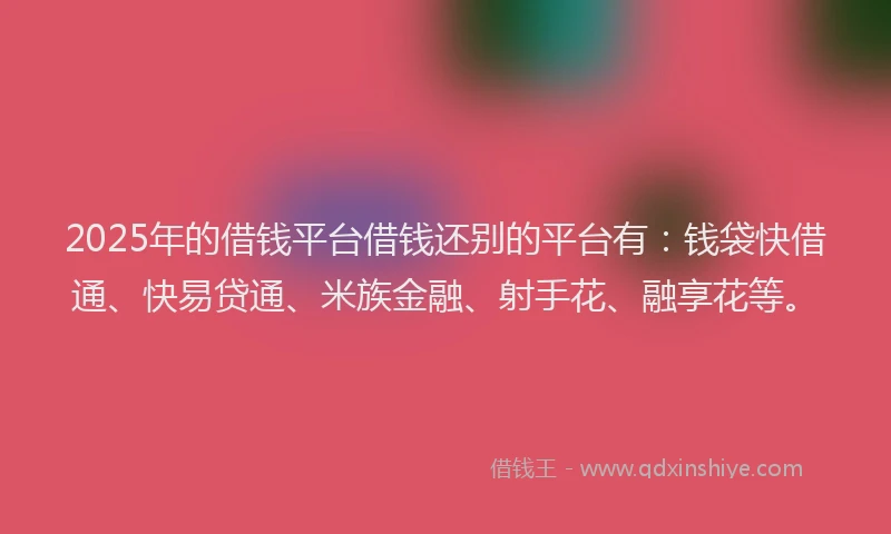 2025年的借钱平台借钱还别的平台有：钱袋快借通、快易贷通、米族金融、射手花、融享花等。