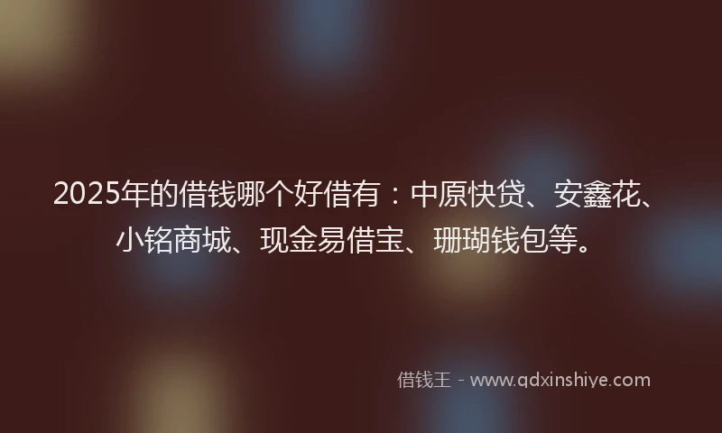 2025年的借钱哪个好借有：中原快贷、安鑫花、小铭商城、现金易借宝、珊瑚钱包等。