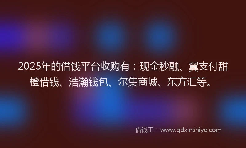 2025年的借钱平台收购有：现金秒融、翼支付甜橙借钱、浩瀚钱包、尔集商城、东方汇等。
