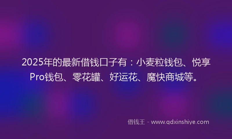 2025年的最新借钱口子有：小麦粒钱包、悦享Pro钱包、零花罐、好运花、魔快商城等。