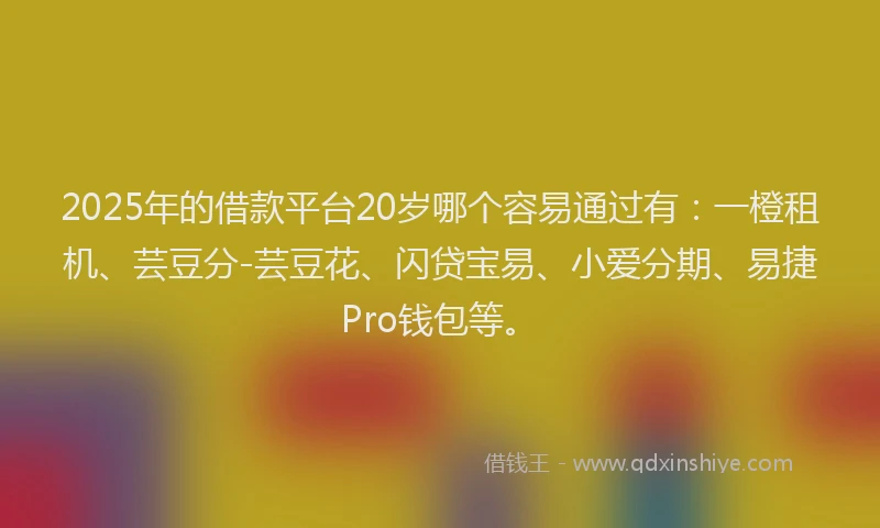 2025年的借款平台20岁哪个容易通过有：一橙租机、芸豆分-芸豆花、闪贷宝易、小爱分期、易捷Pro钱包等。