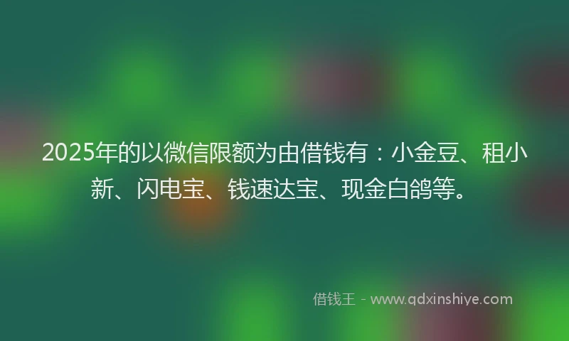 2025年的以微信限额为由借钱有：小金豆、租小新、闪电宝、钱速达宝、现金白鸽等。