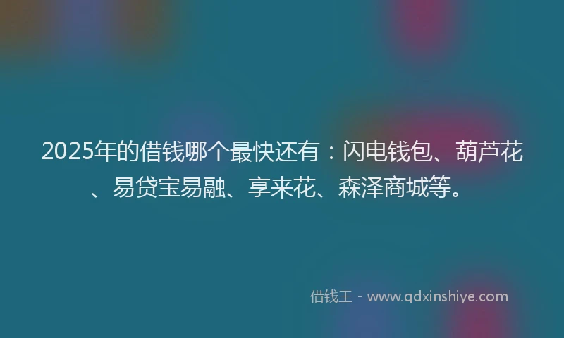 2025年的借钱哪个最快还有：闪电钱包、葫芦花、易贷宝易融、享来花、森泽商城等。