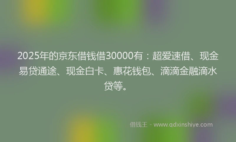 2025年的京东借钱借30000有：超爱速借、现金易贷通途、现金白卡、惠花钱包、滴滴金融滴水贷等。