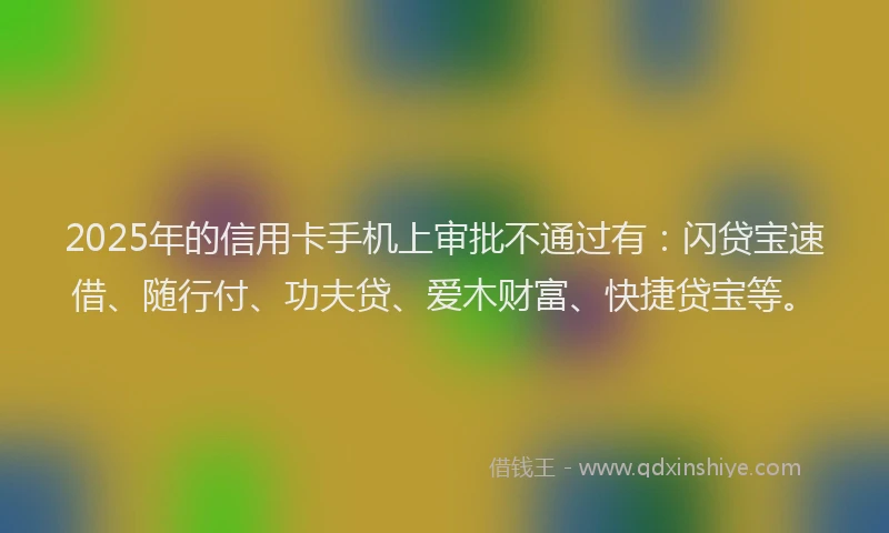 2025年的信用卡手机上审批不通过有：闪贷宝速借、随行付、功夫贷、爱木财富、快捷贷宝等。