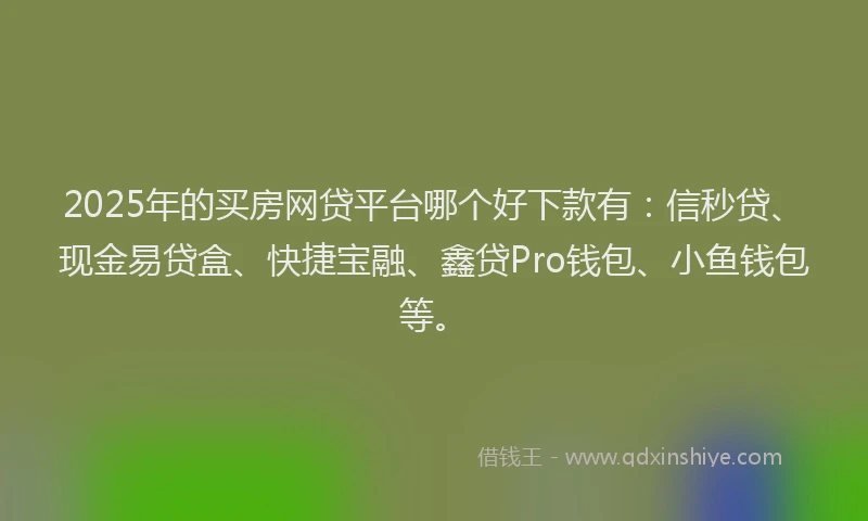 2025年的买房网贷平台哪个好下款有：信秒贷、现金易贷盒、快捷宝融、鑫贷Pro钱包、小鱼钱包等。