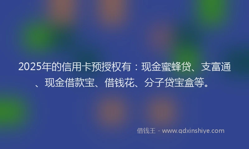 2025年的信用卡预授权有：现金蜜蜂贷、支富通、现金借款宝、借钱花、分子贷宝盒等。