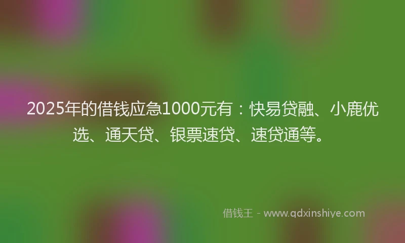 2025年的借钱应急1000元有：快易贷融、小鹿优选、通天贷、银票速贷、速贷通等。