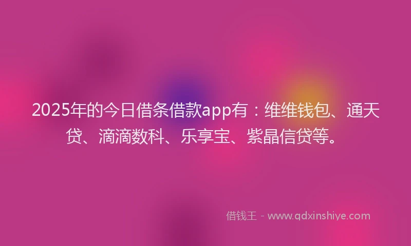 2025年的今日借条借款app有：维维钱包、通天贷、滴滴数科、乐享宝、紫晶信贷等。