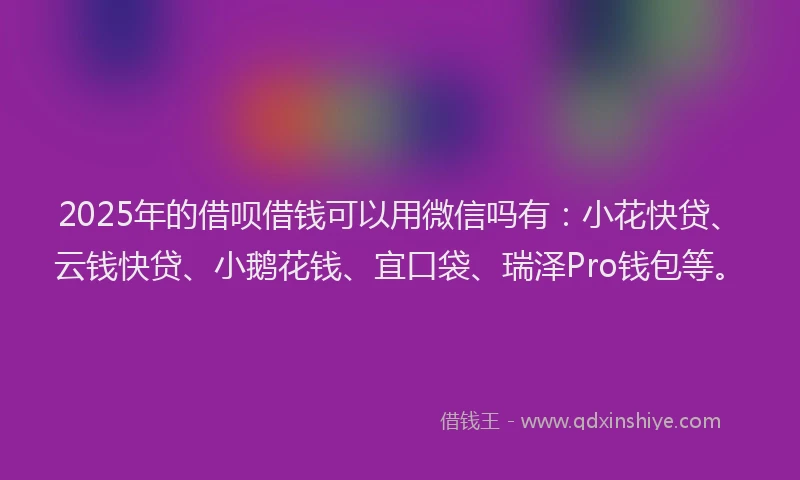 2025年的借呗借钱可以用微信吗有：小花快贷、云钱快贷、小鹅花钱、宜口袋、瑞泽Pro钱包等。